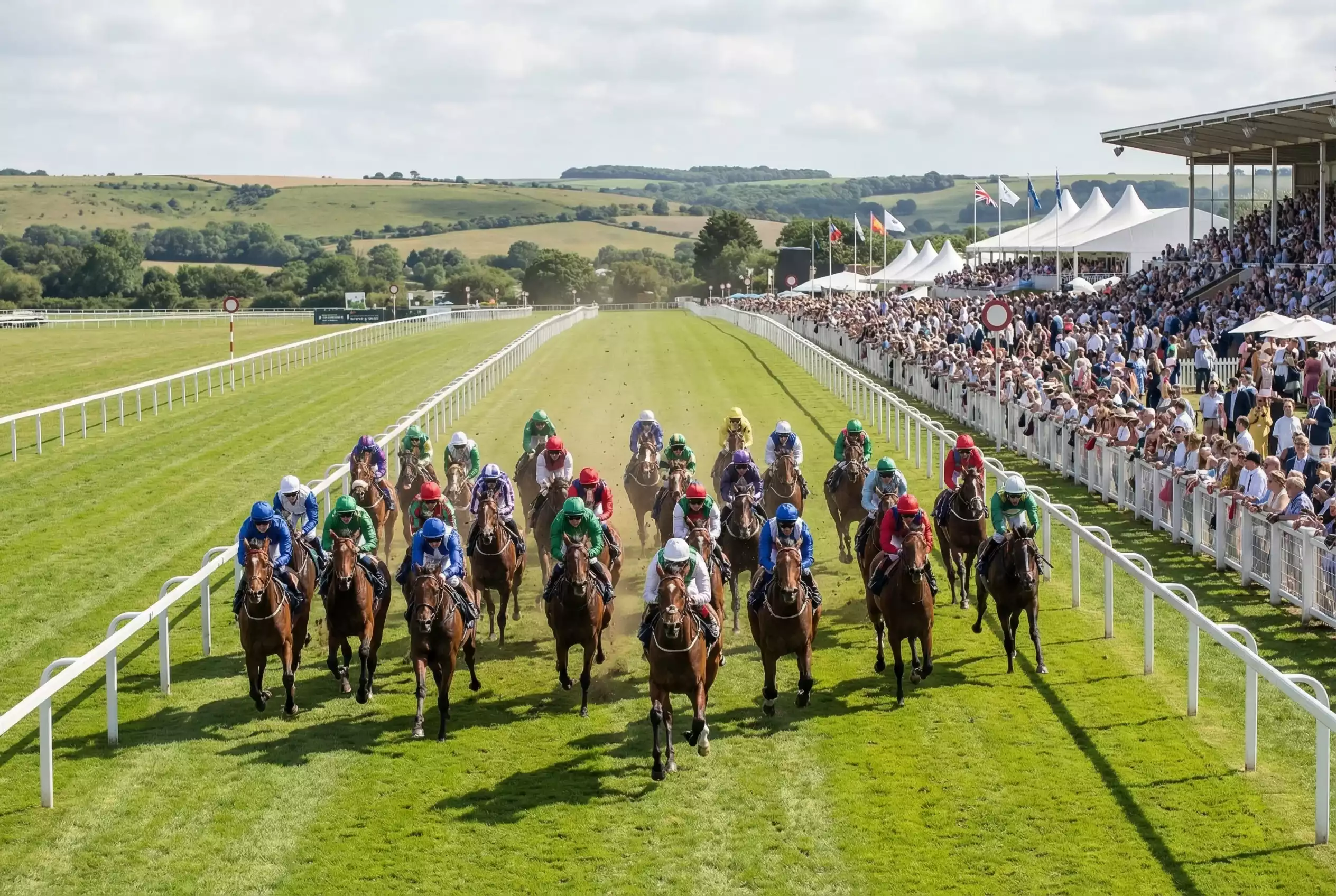 A large field of horses racing in the Stewards' Cup six-furlong sprint at Goodwood